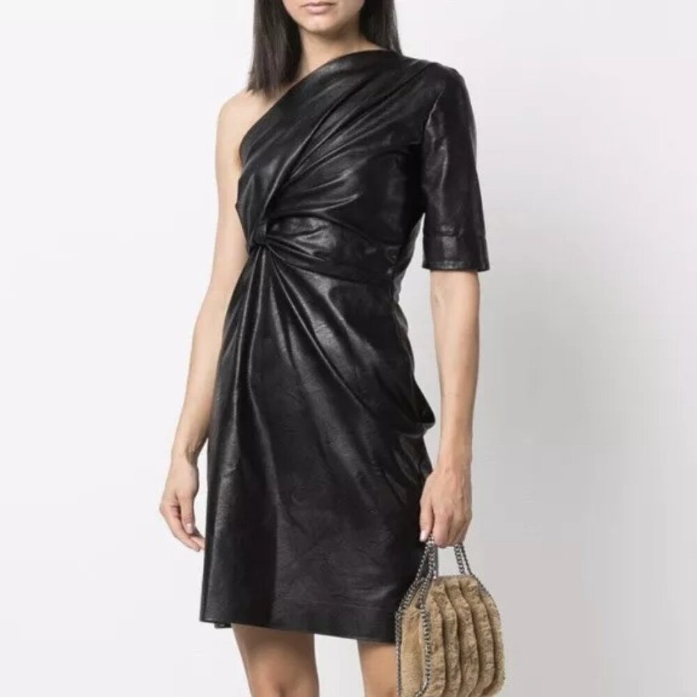 NEW NWOT Stella McCartney Light Asymmetrical Mini Dress in Black leather